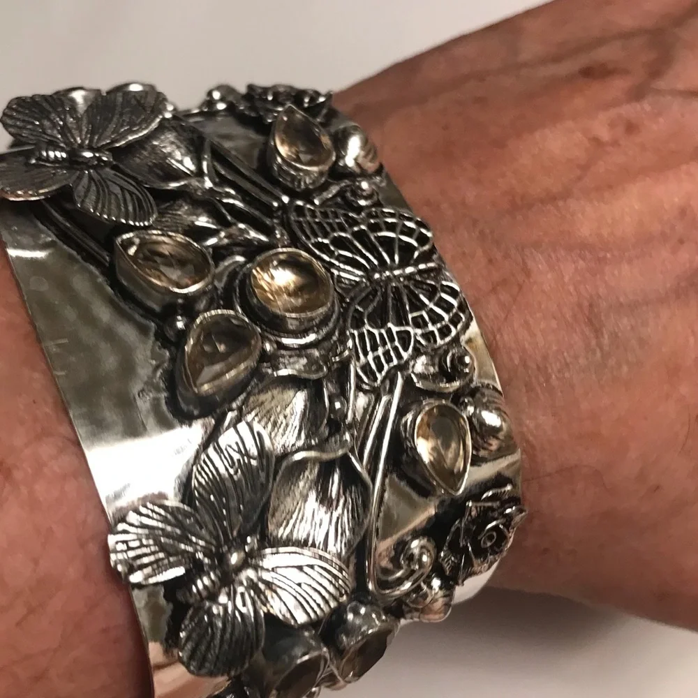 Morganite Stamped Solid 925 Sterling Silver Cuff Bracelet